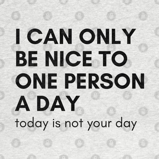 I Can Only Be Nice To One Person A Day. Today Is Not Your Day. Funny Sarcastic NSFW Rude Inappropriate Saying by That Cheeky Tee